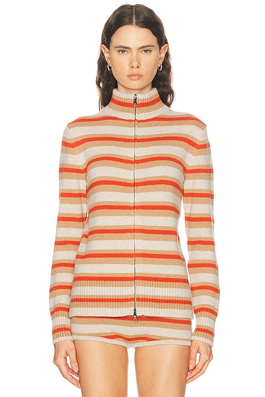 The Elder Statesman Hallie Stripe Zip Cardigan in Persimmon Stripe
