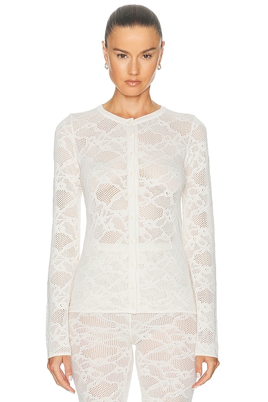The Elder Statesman Pointelle Fitted Cardigan in Bone