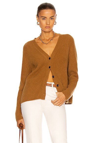 The Elder Statesman Tri-Dip Medium Rib Cashmere Cardigan in Pink