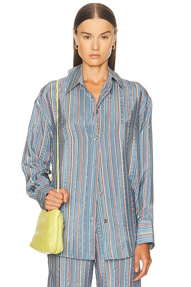The Elder Statesman Striped Big Shirt in Dusty Blue