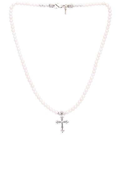 Emanuele Bicocchi Pearl Necklace With Fleury Cross In White