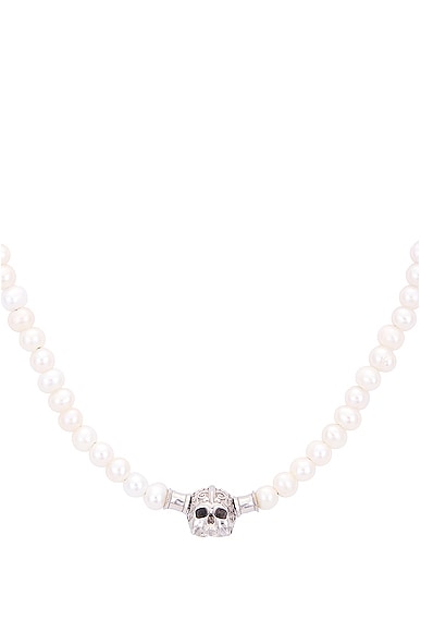 Shop Emanuele Bicocchi Pearl Necklace With Skull In White