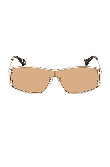 Shop Emilio Pucci Shield Sunglasses In Shiny Pale Gold