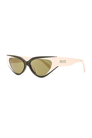 Shop Emilio Pucci Cat Eye Acetate Sunglasses In Military Green  White  & Gold