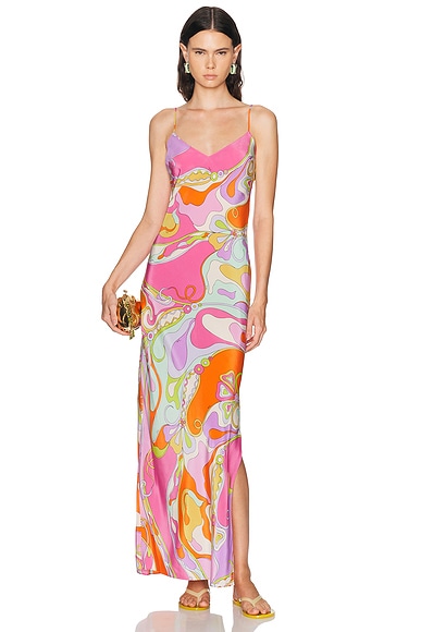Emilio Pucci Crepe De Chine Long Dress in Multicolor