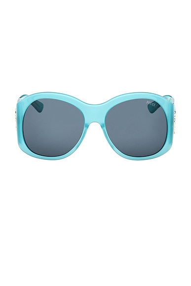 Emilio Pucci Geometric Sunglasses in Shiny Opal Turquoise & Blue