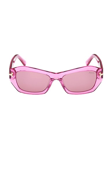 Emilio Pucci Geometric Sunglasses in Shiny Transp Violet & Red