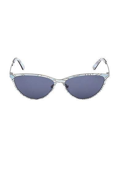 Pucci Cat Eye Sunglasses in Shiny Labirinto Blue, Palladium, & Bright Blue