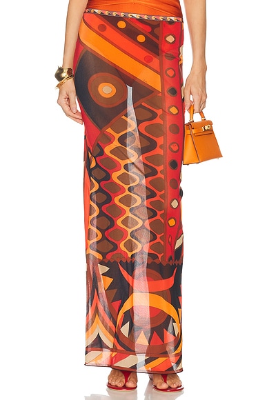 Emilio Pucci Tulle Long Skirt in Orange & Black