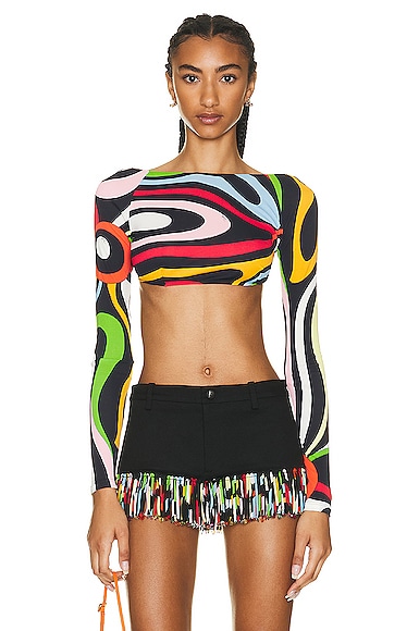 Emilio Pucci Jersey Open Back Crop Top in Nero & Rosso | FWRD