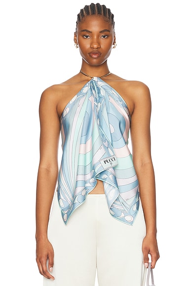Emilio Pucci Silk Scarf Top in Celeste & Rosa | FWRD