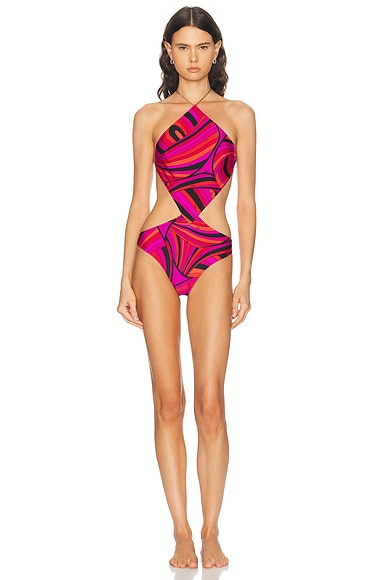 Emilio Pucci Lycra One Piece Costume Swimsuit in Fuchsia & Black