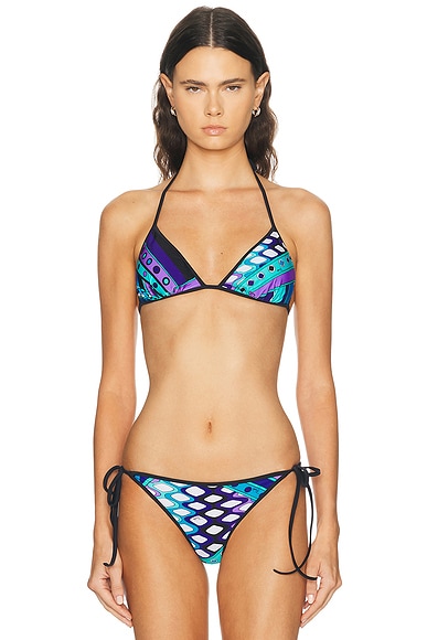 Pucci Lycra Triangle Bikini Top in Turquoise Blue