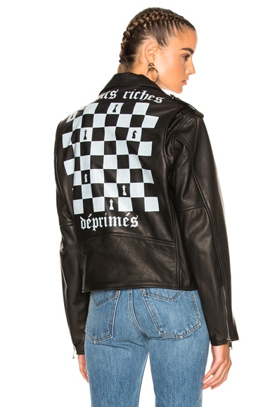 Checker Board Print Leather Jacket