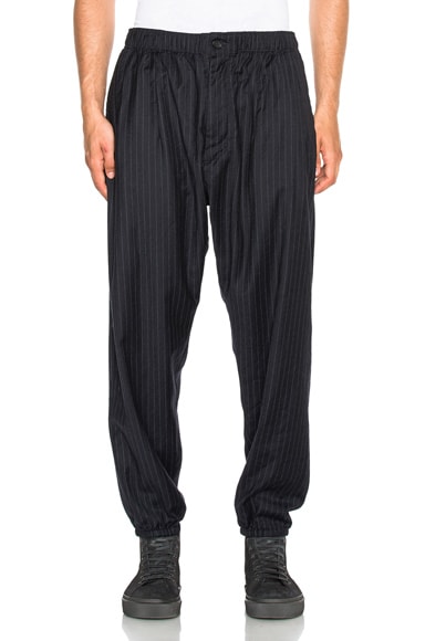 Engineered Garments Worsted Wool Balloon Pants in Navy Stripe | FWRD