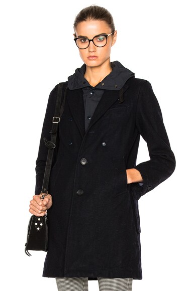 Engineered Garments Melton Chester Coat in Dark Navy | FWRD