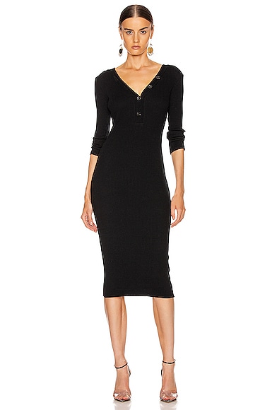Cashmere Poorboy Rib Long Sleeve Henley Midi Dress
