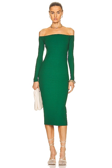 Enza Costa A Coste Off The Shoulder Long Sleeve Dress in Green