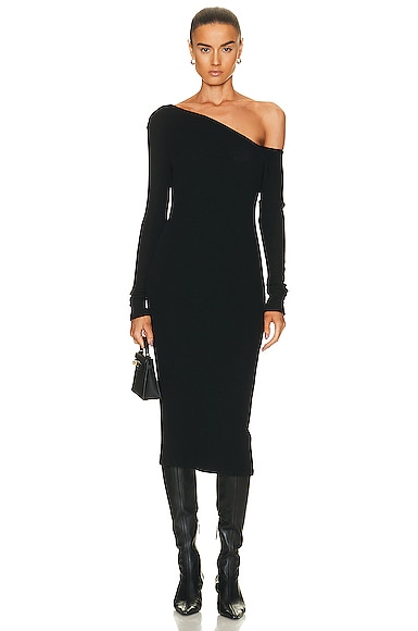 Enza Costa Sweater Knit Slouch Shoulder Dress in Black