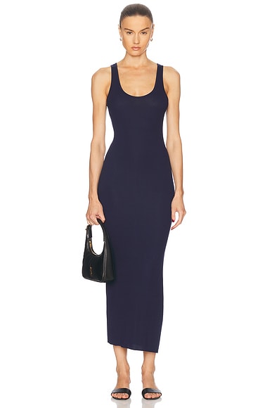 Enza Costa Stretch Silk Knit Maxi Tank Dress in Indigo