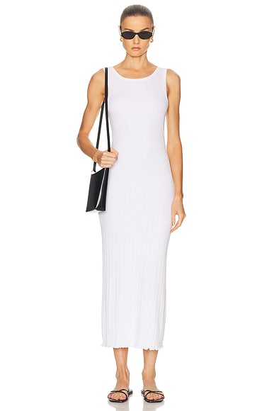 Enza Costa Lettuce Edge Boatneck Dress in White