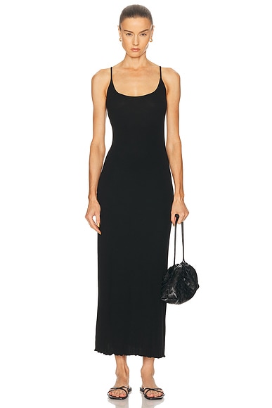 Enza Costa Silk Rib Lettuce Edge Dress in Black
