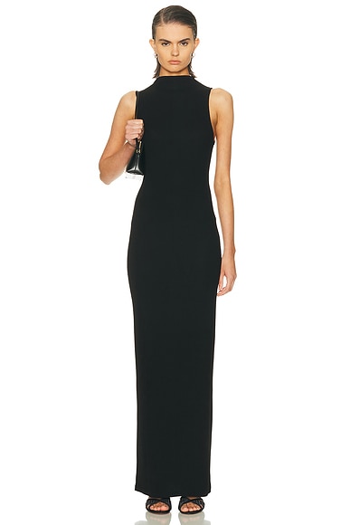 Silk Rib Sleeveless Mockneck Fluid Dress