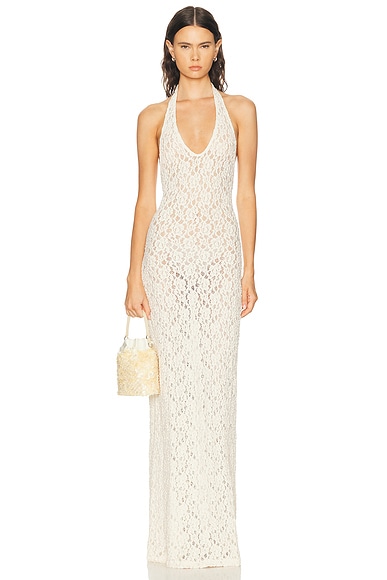Puckered Lace Halter Dress