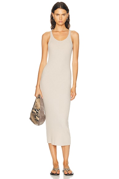 Enza Costa Military Rib Slim Tank Dress in Flax
