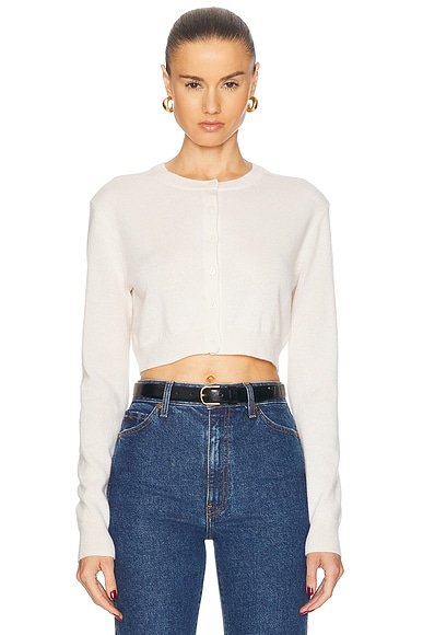 Enza Costa Cashmere Fitted Cardigan in Chalk
