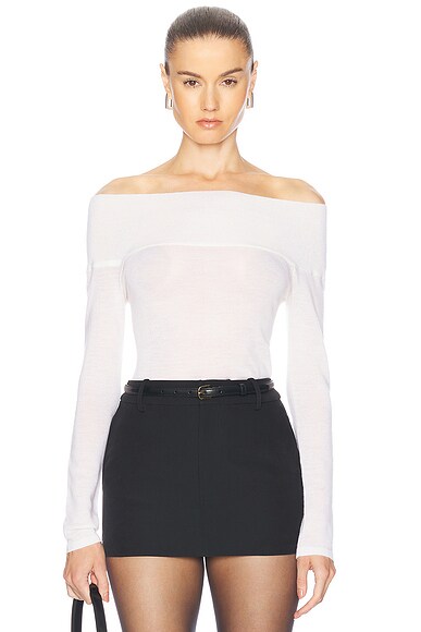 Enza Costa Tissue Cashmere Exposed Shoulder Sweater in Undyed FWRD