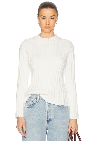 Enza Costa Chunky Cotton Fisherman Sweater in White