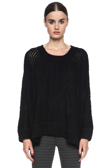 Enza Costa Oversize Basketweave Wool-Blend Sweater in Black | FWRD