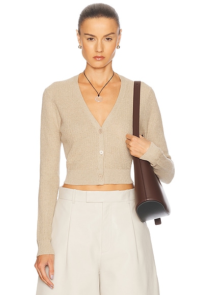 Linen Open Knit Cropped V-Neck Cardigan