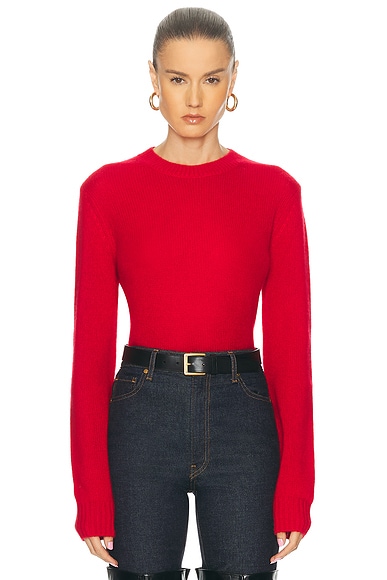 Enza Costa Cashmere Easy Long Sleeve Crewneck Sweater in Classic Red