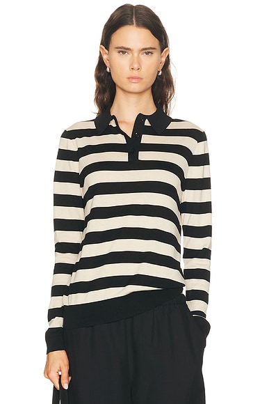 Stripe Silk Knit Polo Sweater