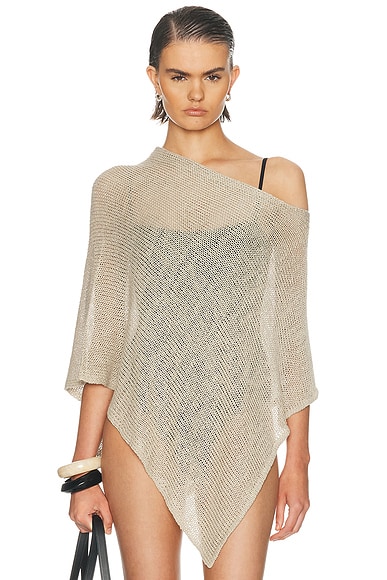 Enza Costa Linen Open Knit Poncho in Oatmeal
