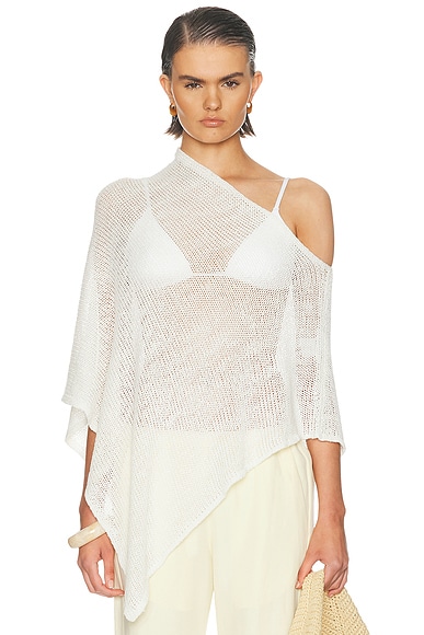 Enza Costa Linen Open Knit Poncho in White