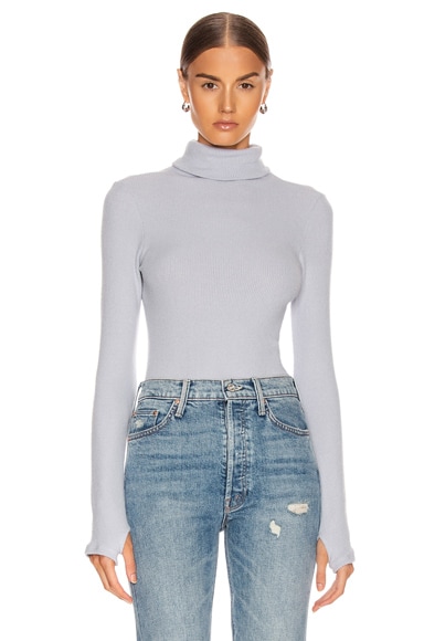 Enza Costa Ribbed Knit Turtleneck With Thumbholes In Ice Blue