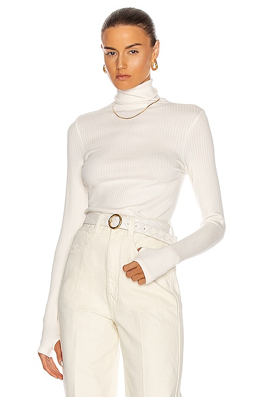 Enza Costa Tencel Cashmere Rib Long Sleeve Fitted Turtleneck Sweater in ...