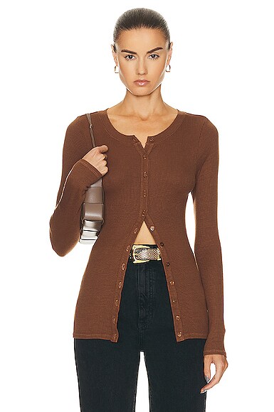 Silk Rib Fitted Long Sleeve Cardigan