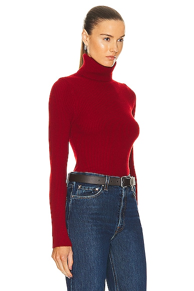 Shop Enza Costa Rib Turtleneck Sweater In Red