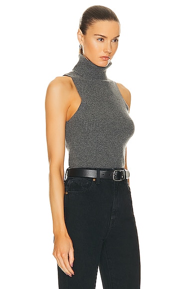 Shop Enza Costa Rib Sleeveless Turtleneck Sweater In Heather Grey