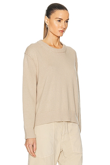 Shop Enza Costa Chunky Cotton Long Sleeve Crew Sweater In Sand