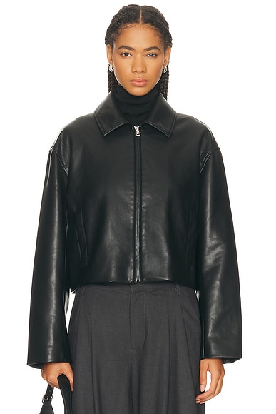 Enza Costa Leather Minimal Jacket in Black