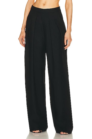 Twill Pleated Wide Leg Pant
