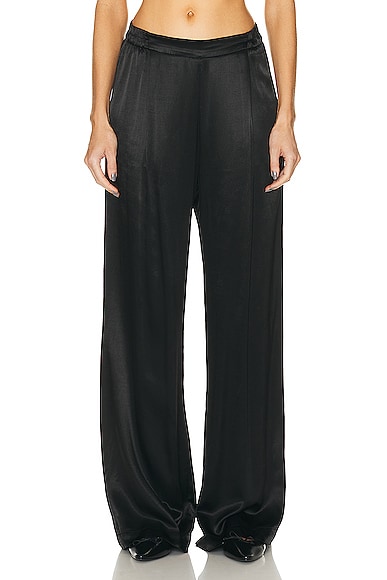 Enza Costa Pleated Satin Pant in Black