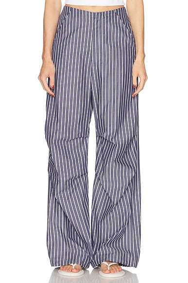 Enza Costa Poplin Flight Pant in Navy & White Stripe