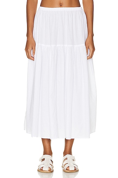 Enza Costa Cool Cotton Tiered Maxi Skirt in White