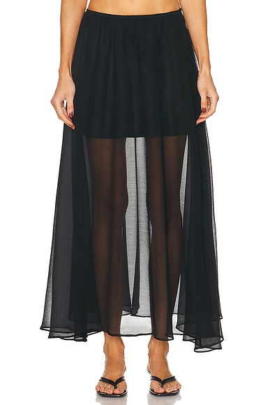 Enza Costa Japanese Yoryu Chiffon Skirt in Black